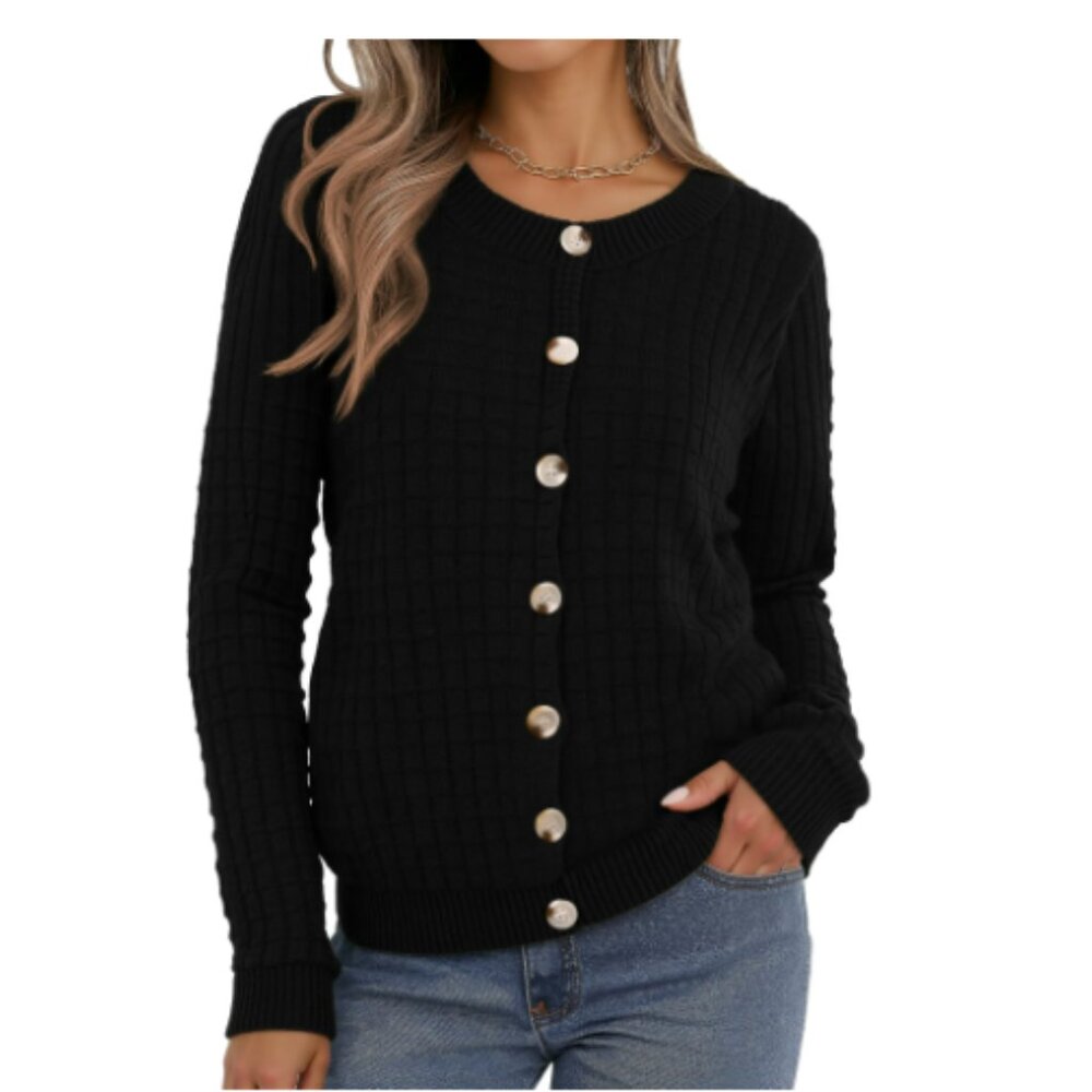 Women's Open Front Button-Down Lightweight Cardigan Sweater - Black - M - New